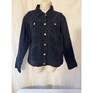 Vintage North Crest Corduroy Jacket Womens L Black Gold Button Trucker Coat
